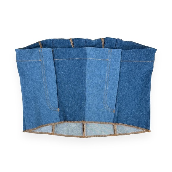 NWOT AVAVAV "Multi Fly" Upcycled Jeans Blue Denim Top sz M - Picture 5 of 9